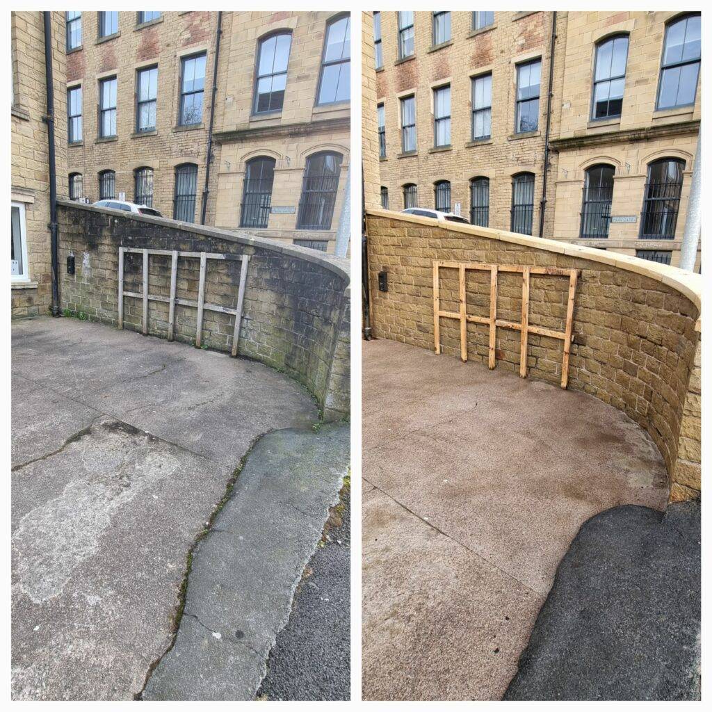 Stone wall cleaning before and after in Halifax