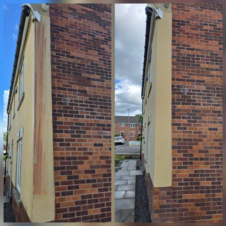 Before and after render cleaning on a residential property in Huddersfield.