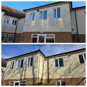 Before and after render cleaning on residential property in Alwoodley