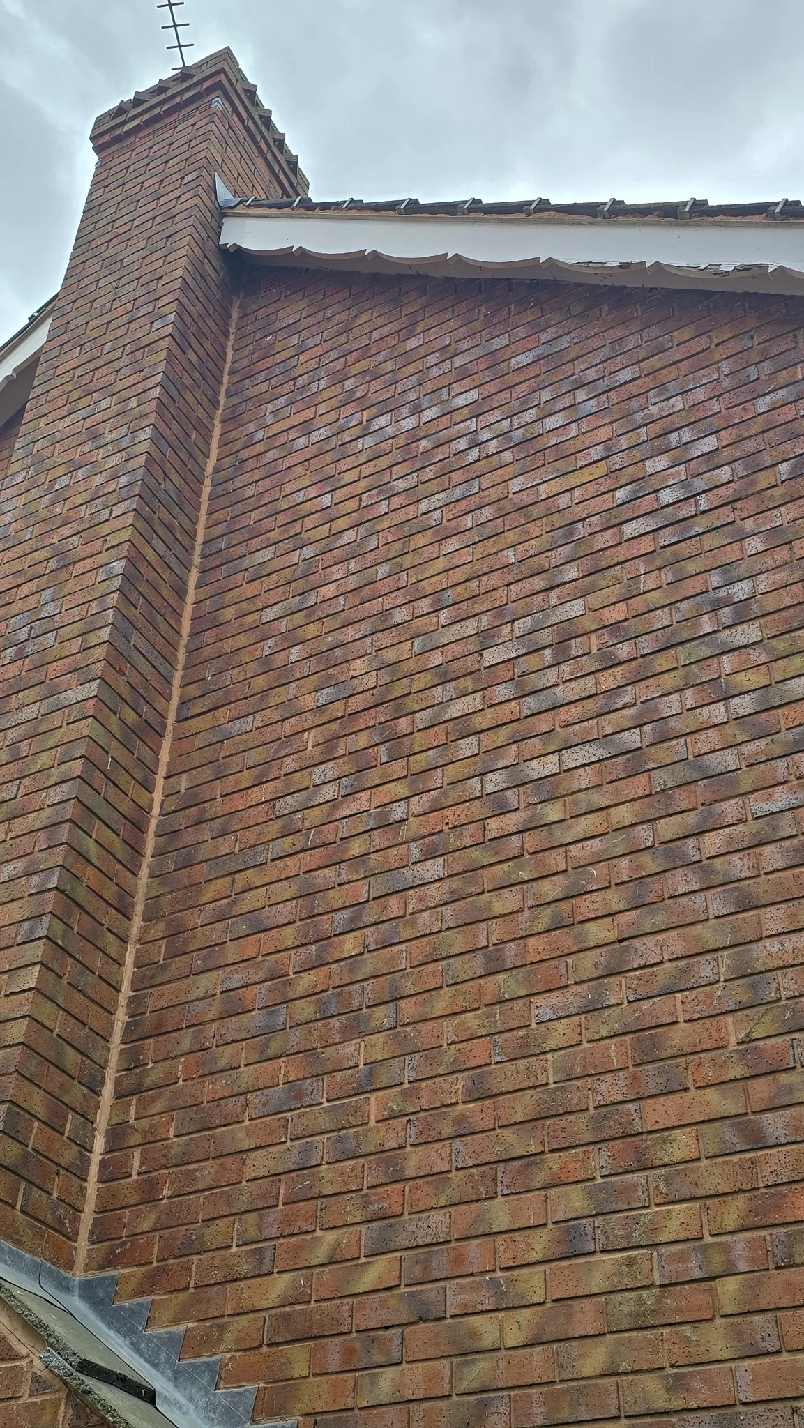 Brick wall and chimney after dead ivy removal in Rotherham