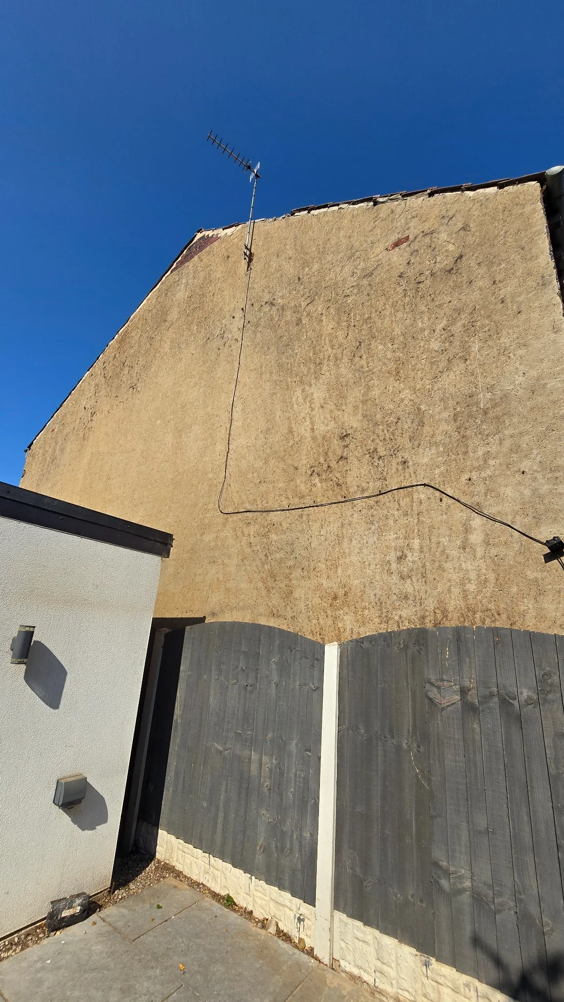 Full gable wall exposed after complete ivy removal in Rotherham